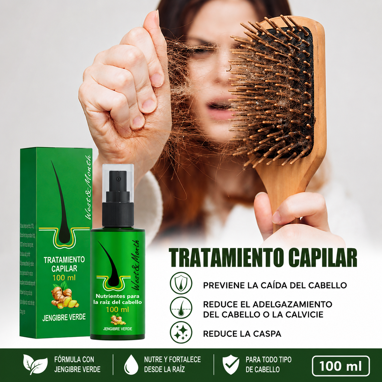 Pack de 2 Spray de Crecimiento del Cabello 100ml Green Ginger