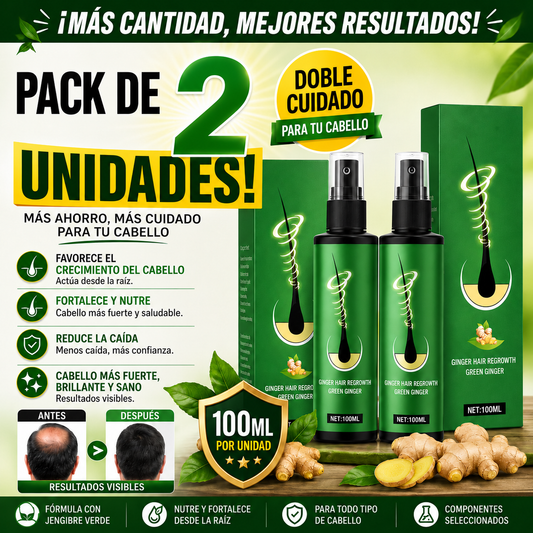 Pack de 2 Spray de Crecimiento del Cabello 100ml Green Ginger