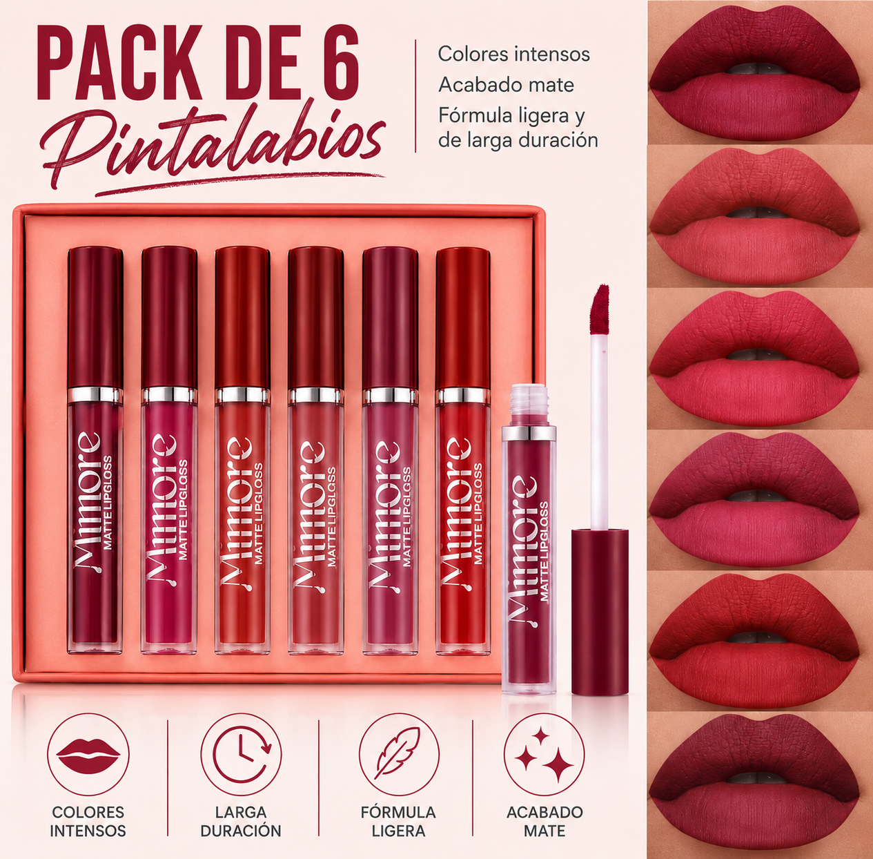 Pack de 6 Pintalabios Color Mate - Mimore