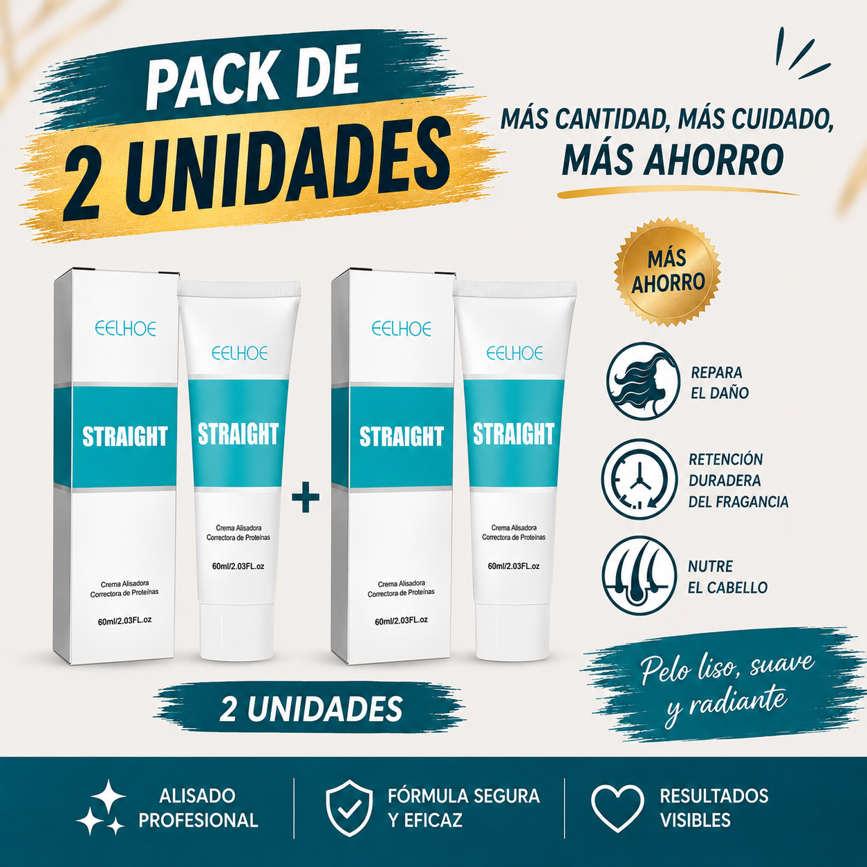 Pack de 2 Crema Para Alisar el Cabello 60ml Eelhoe