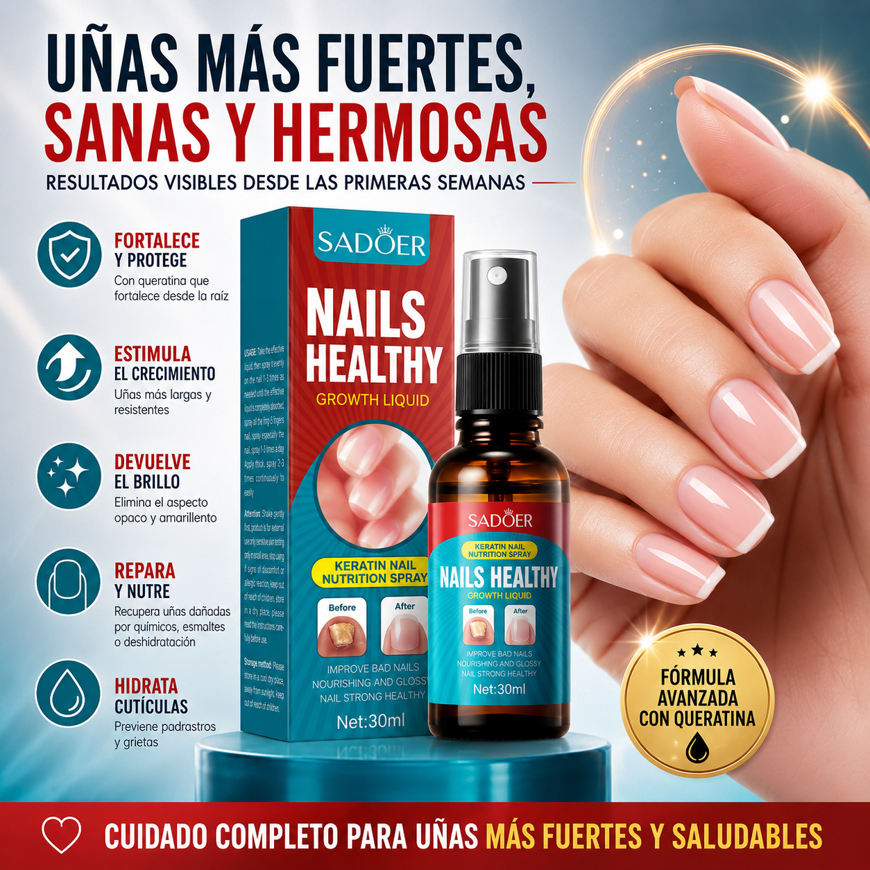 Pack 2 Unidades Spray de Nutrición Con Queratina Para Uñas 30ml Sadoer