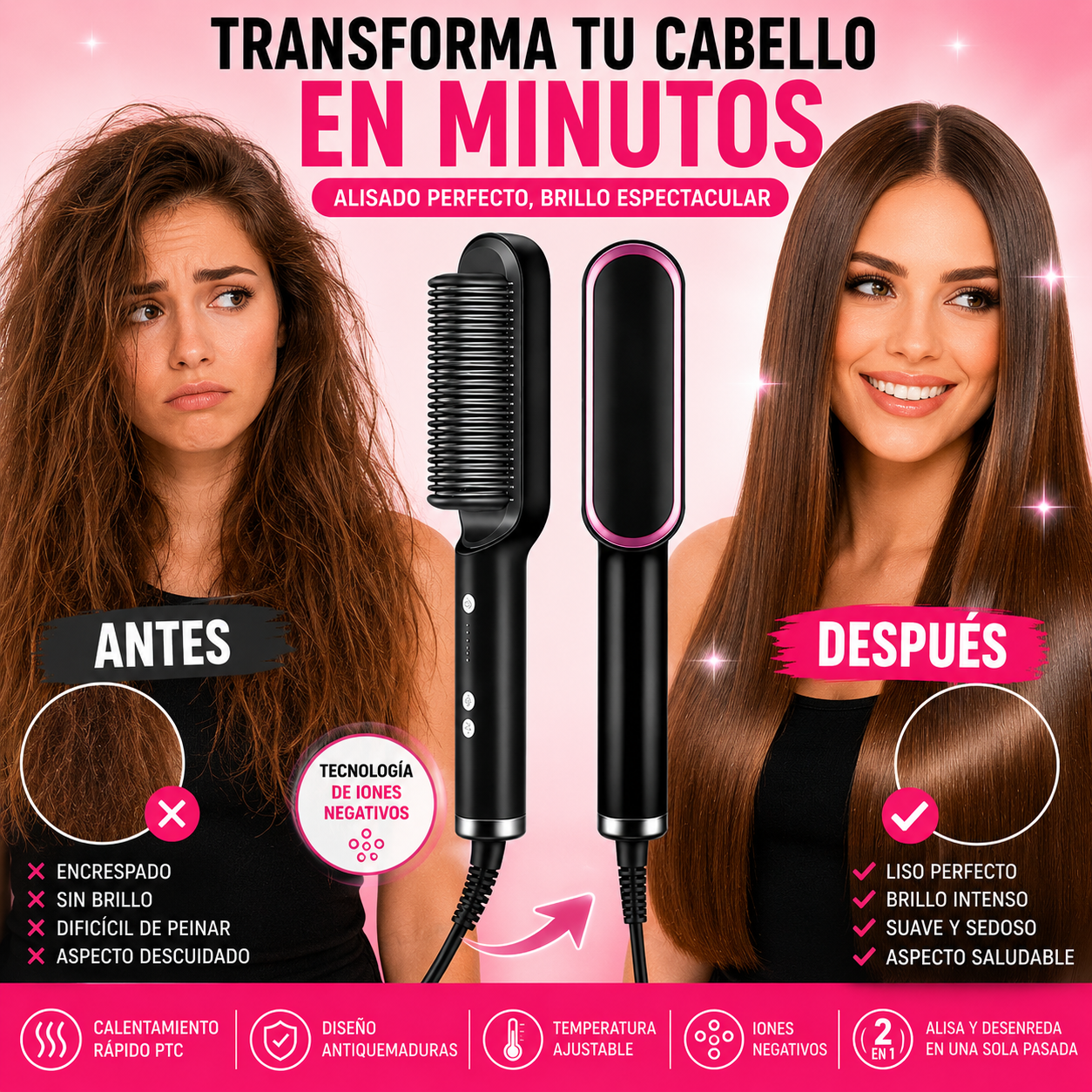 Cepillo Alisador Eléctrico Profesional
